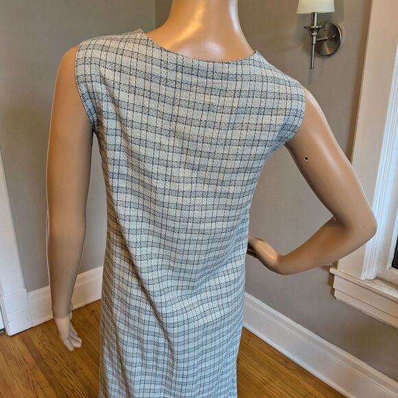 Vintage 90s AMI Knit Plaid Maxi Dress Button Front Gray Pockets Minimalist L - Picture 7 of 9